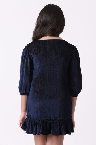 Navy Blue Solid Flounce Dress, Navy Blue, image 8